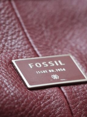 Fossil Burgundy Leather Tote with Metal Logo Plaque